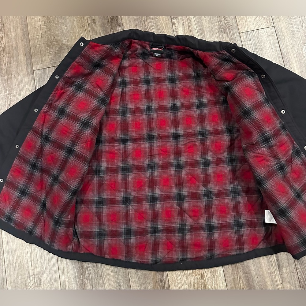 New Men's Dickies Black Jacket with Red/ Black Plaid Lining Size XL